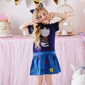 Vikita Kids Blue Short Sleeve Cat Printed Summer Denim Dress Size 4-5Y